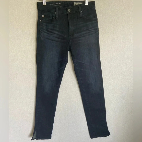 AG Anthropologie high rise Stevie Ankle dark denim straight ankle jeans  Sz 27R - Picture 1 of 12